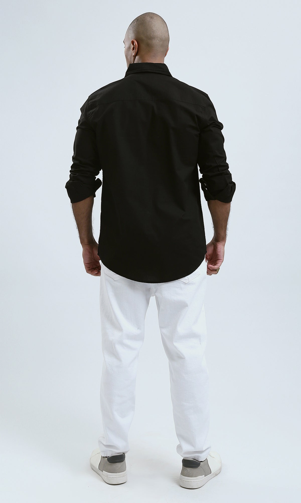 O181020 Regular Fit Black Shirt With Full Buttons