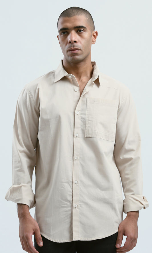 O181024 Light Beige Long Sleeves With Front Pocket