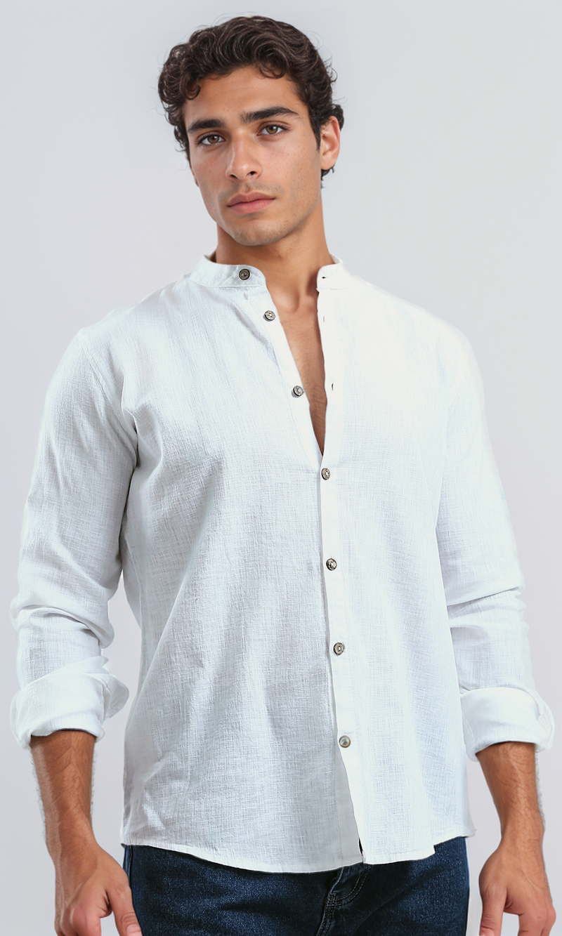 O181027 White Long Sleeves Shirt With Wood Buttons