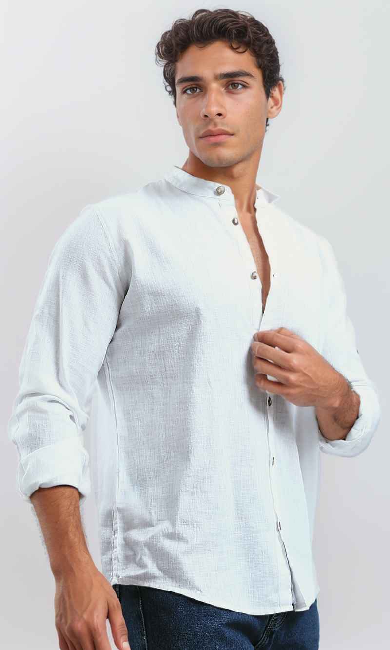 O181027 White Long Sleeves Shirt With Wood Buttons