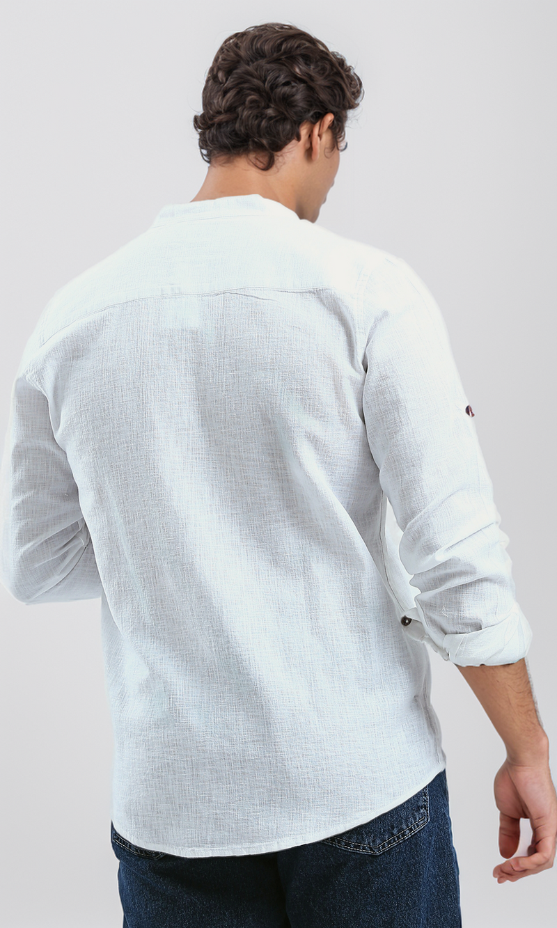 O181027 White Long Sleeves Shirt With Wood Buttons