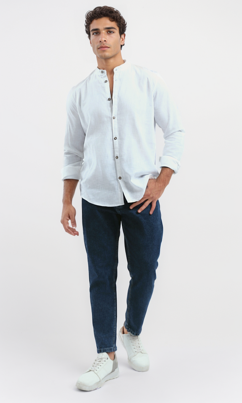 O181027 White Long Sleeves Shirt With Wood Buttons