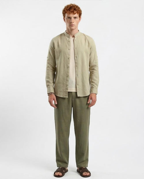 Ravin Men's Mandarin Collar Linen-Blend Shirt – Sage Oat - O181029