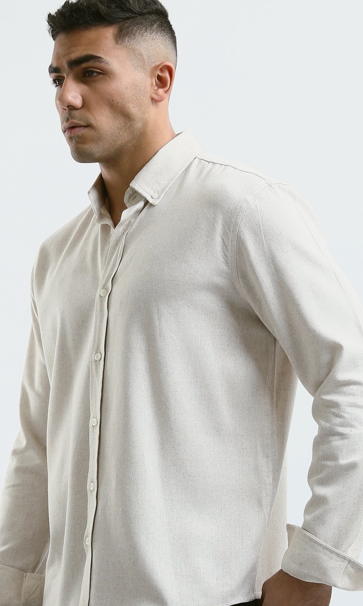O181032 Light Beige Full Buttons Long Sleeve Shirt
