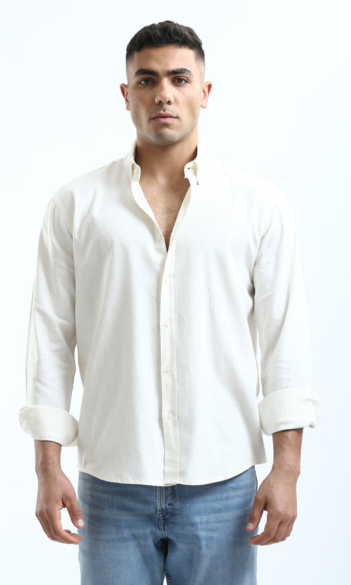 O181033 Turn Down Collar Solid Ivory Shirt