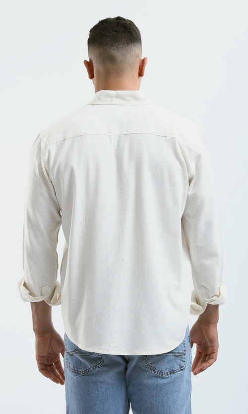 O181033 Turn Down Collar Solid Ivory Shirt