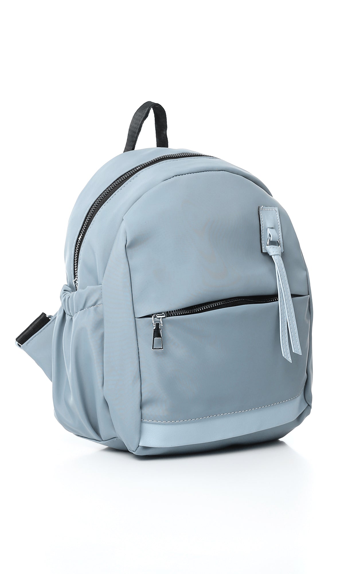 O181037 Solid Zipped Backpack With Outer Pocket - Baby Blue