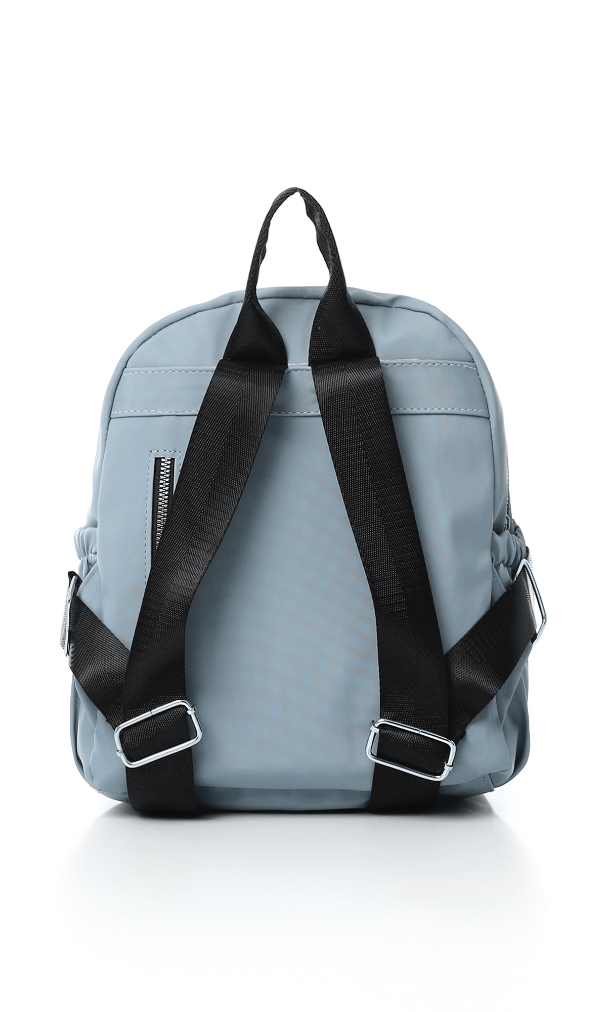 O181037 Solid Zipped Backpack With Outer Pocket - Baby Blue