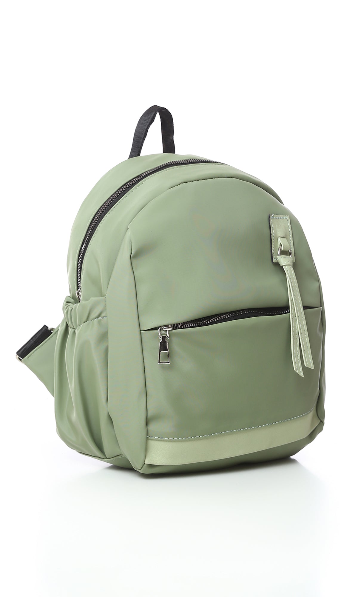 O181038 Solid Zipped Backpack With Outer Pocket - Olive