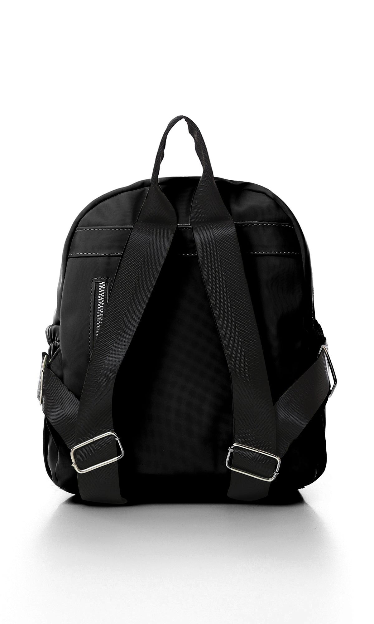 O181039 Solid Zipped Backpack With Outer Pocket - Black