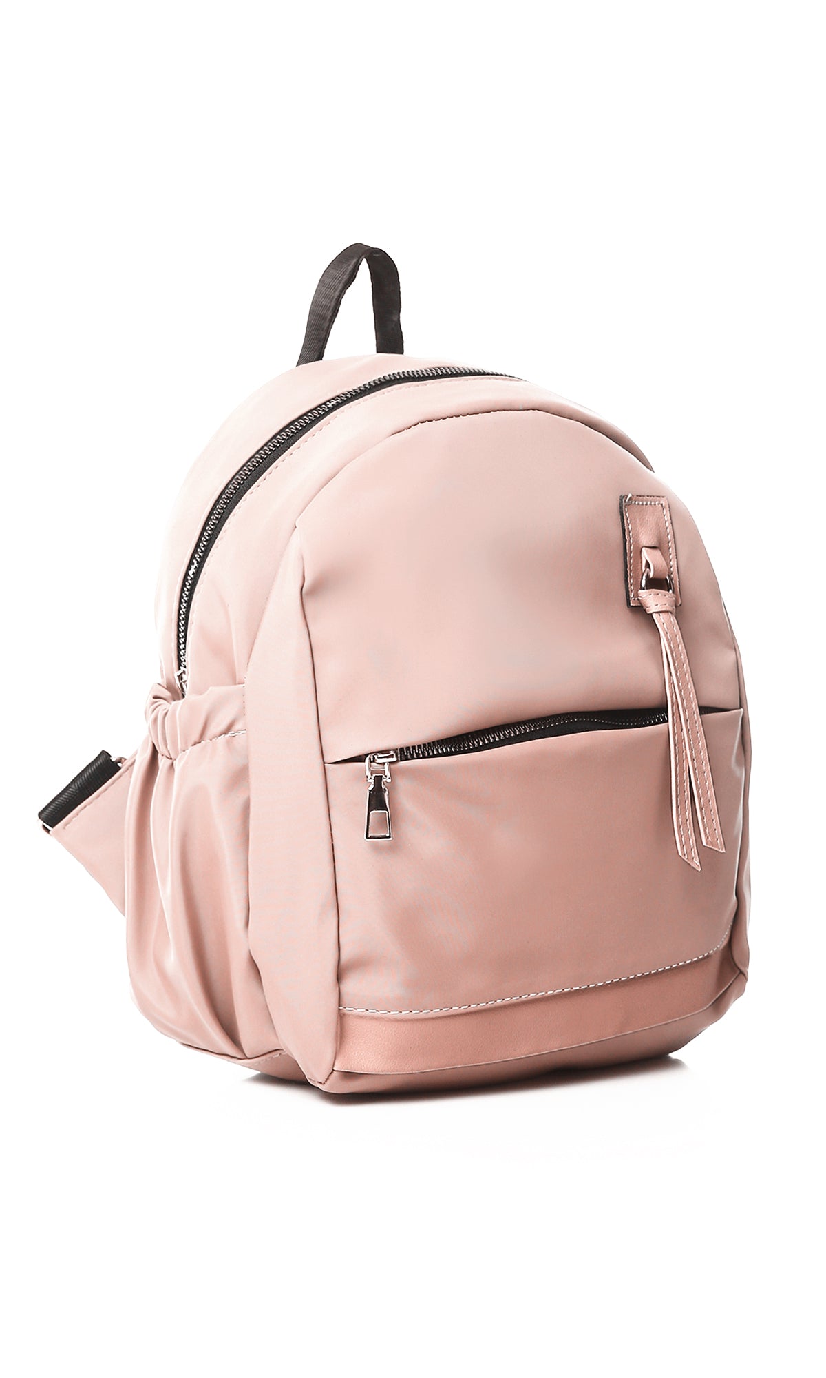 O181041 Solid Zipped Backpack With Outer Pocket - Nude Pink