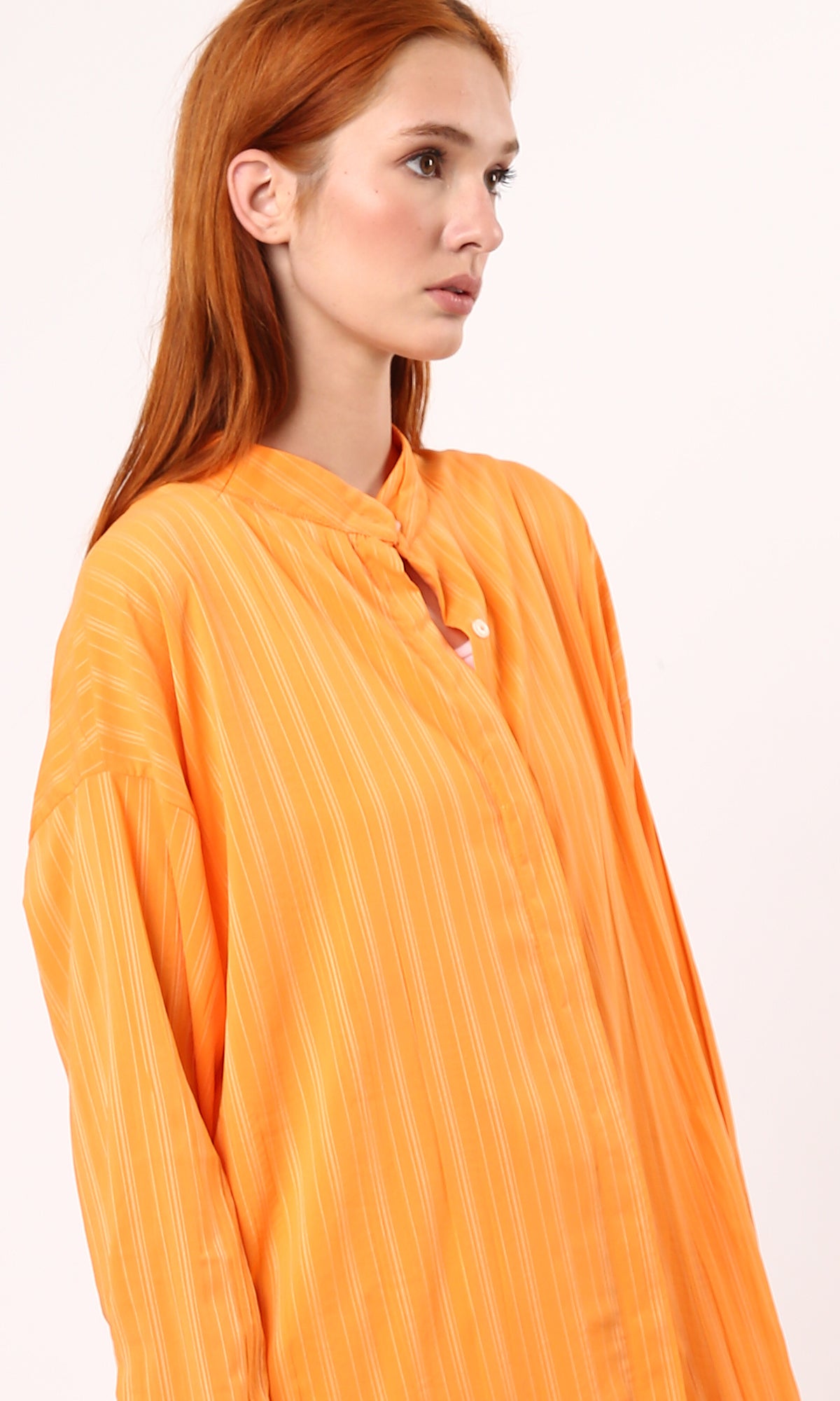 O181627 Orange Long Sleeves Striped Shirt Dress