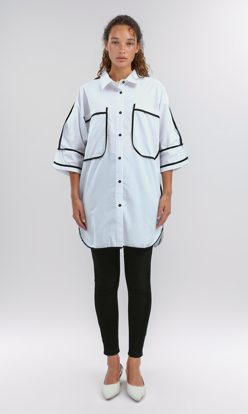 قميص سادة بأزرار وأكمام للكوع