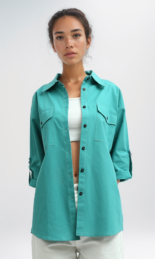 O181641 Summer 3/4 Sleeves Shirt Relaxed Fit - Turqoise