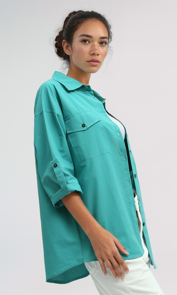 O181641 Summer 3/4 Sleeves Shirt Relaxed Fit - Turqoise