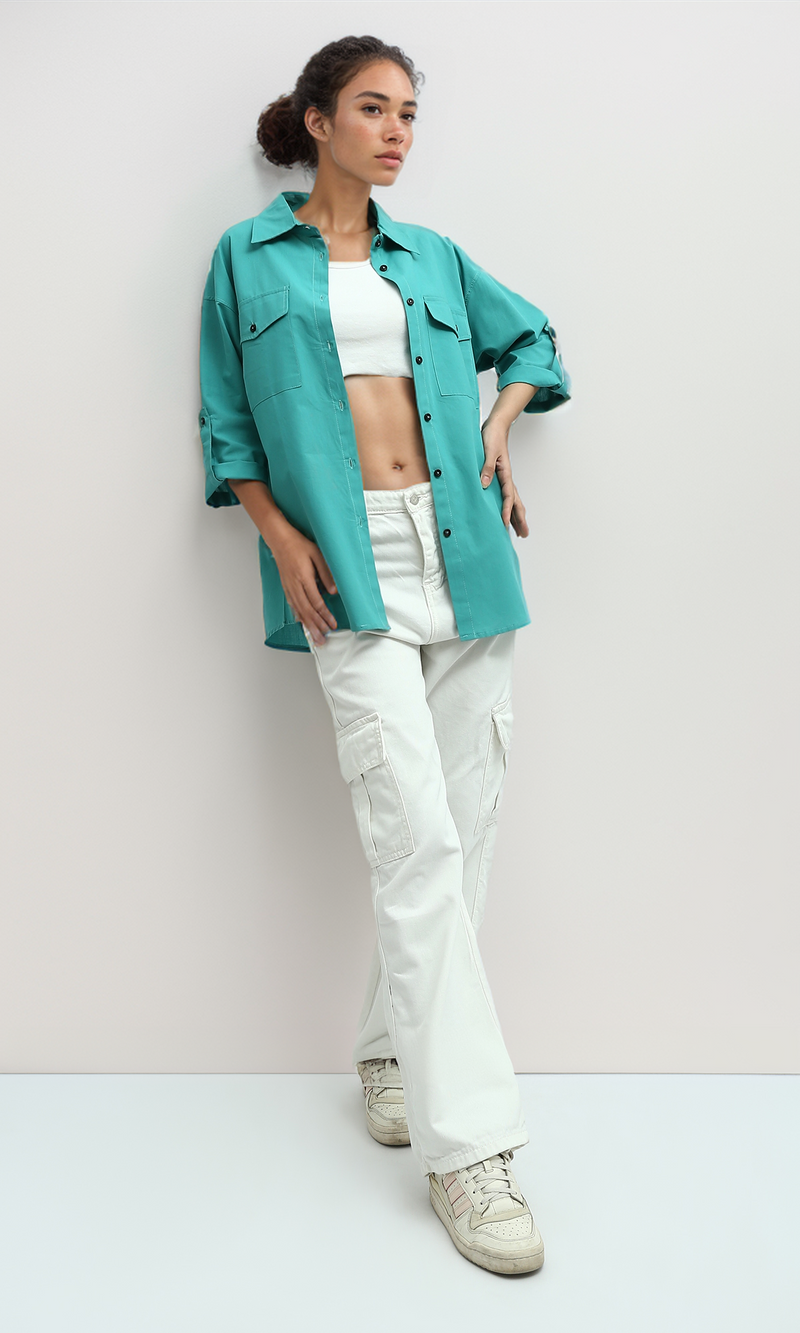 O181641 Summer 3/4 Sleeves Shirt Relaxed Fit - Turqoise