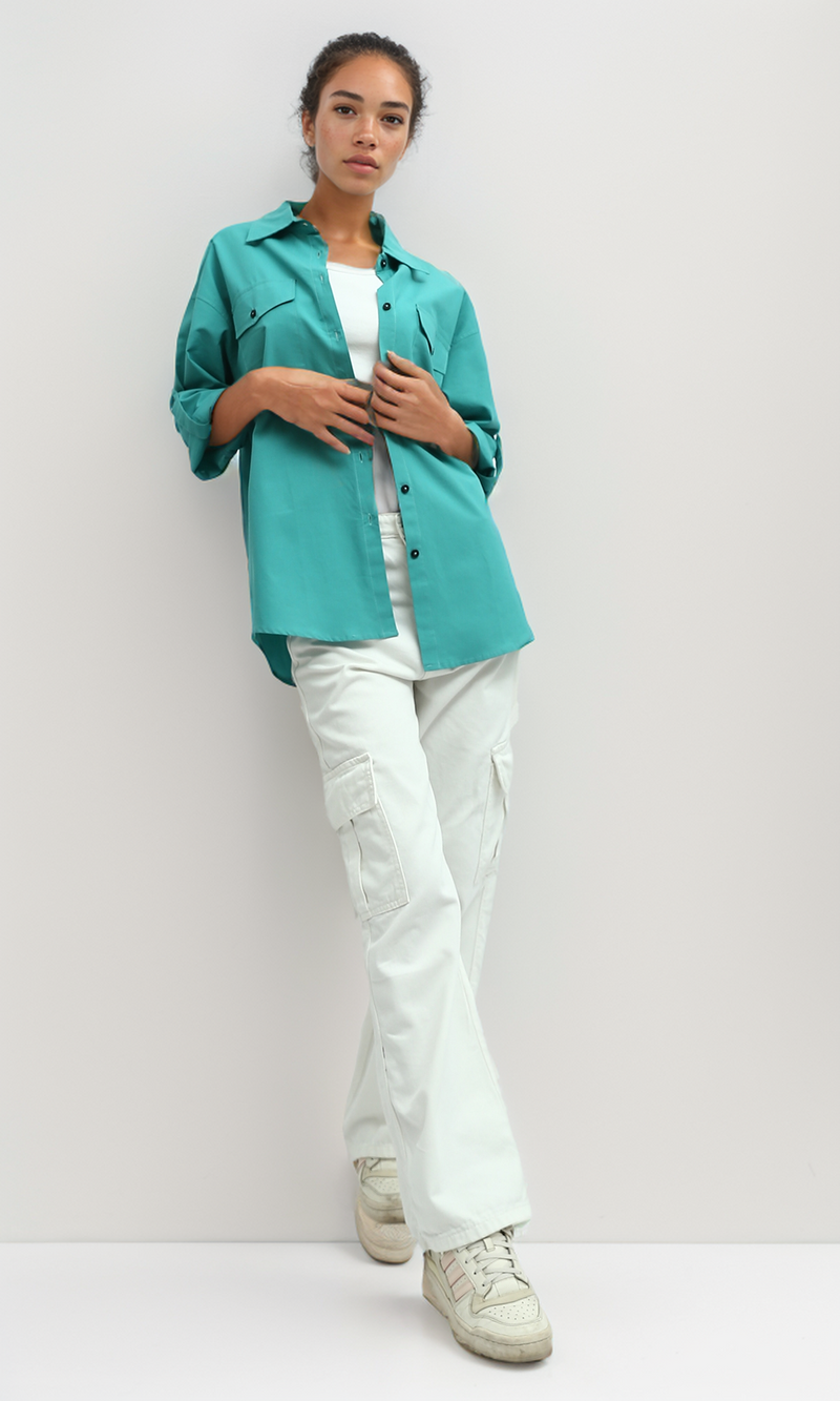 O181641 Summer 3/4 Sleeves Shirt Relaxed Fit - Turqoise