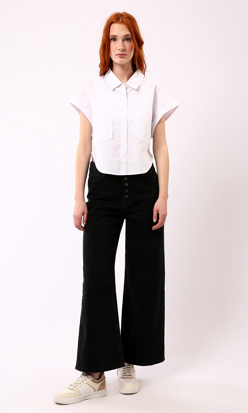 O181642 Full Buttons Down White Shirt With Front Pockets