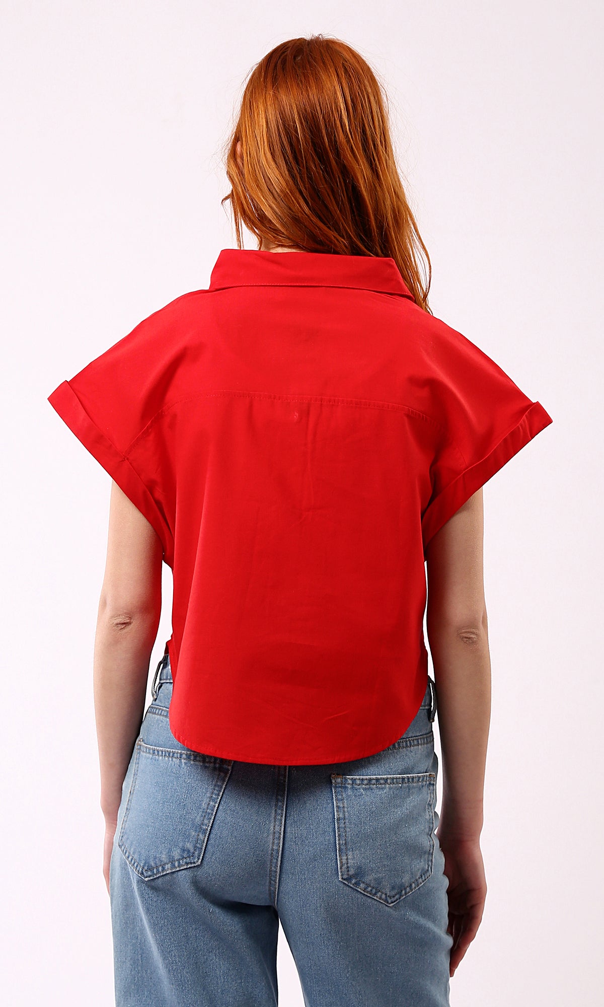 O181644 Solid Short Sleeves Casual Red Buttoned Shirt