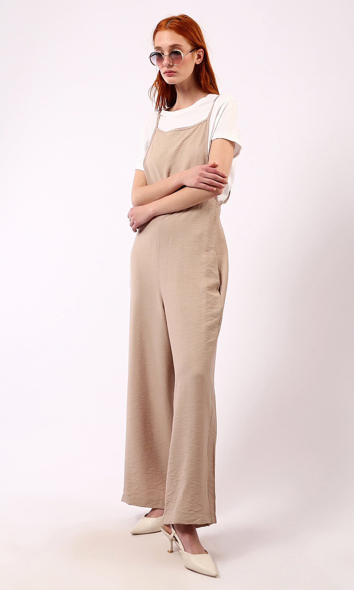 O181650 Square Neck Sleeveless Trendy Relaxed Jumpsuit - Light Coffee