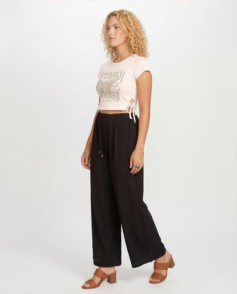 Ravin Women’s Side-Tie Graphic Crop Top – "Optimism" Butterfly Print - Off White - O181660