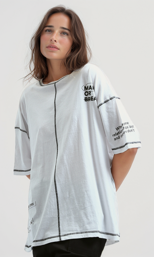 O181662 Relaxed Fit Casual Elbow Sleeves White Shirt