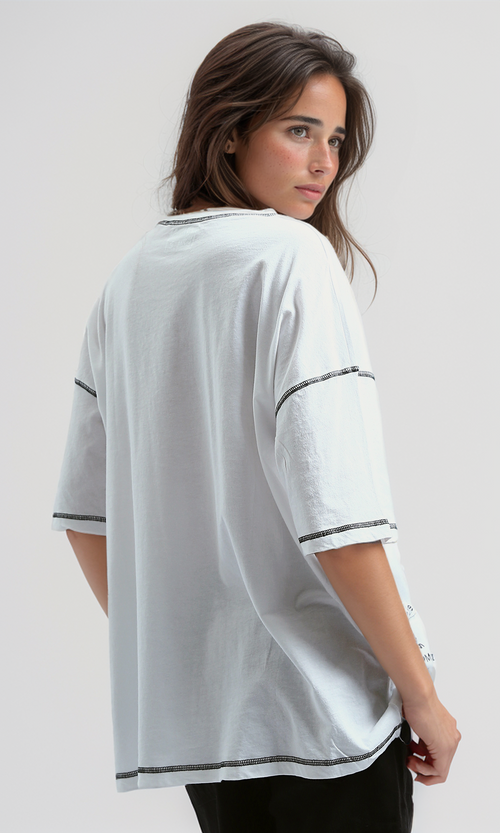 O181662 Relaxed Fit Casual Elbow Sleeves White Shirt