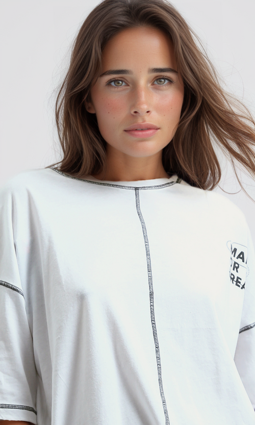 O181662 Relaxed Fit Casual Elbow Sleeves White Shirt