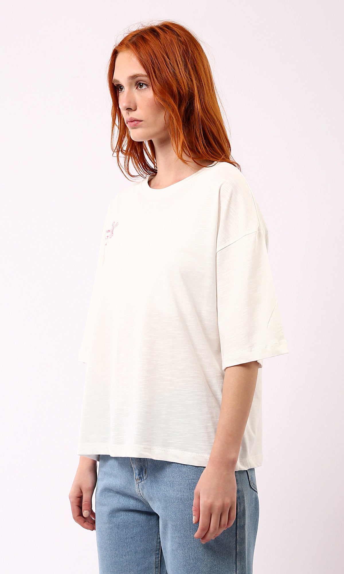 O181666 Off-White Elbow Sleeves Relaxed Fit Summer Tee
