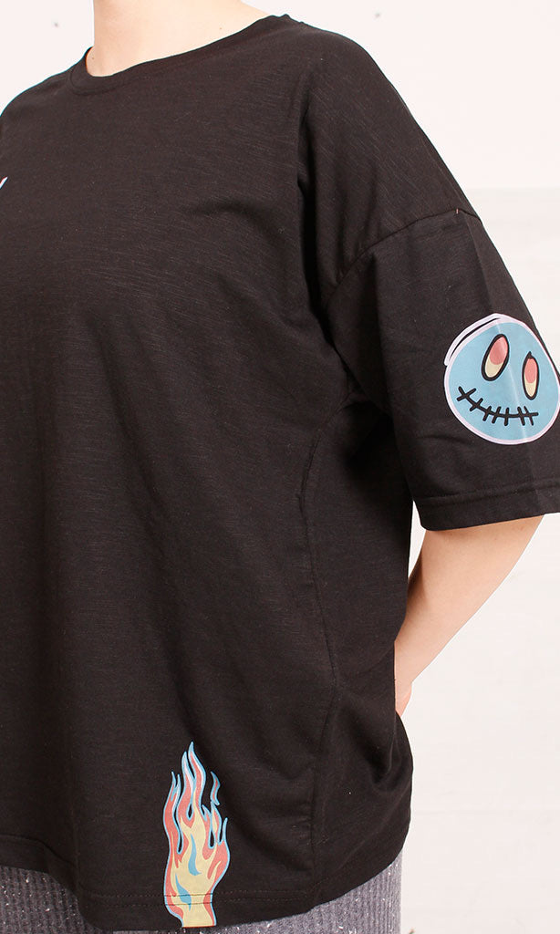 O181671-O181671 - Graphic Oversized T-Shirt - Black