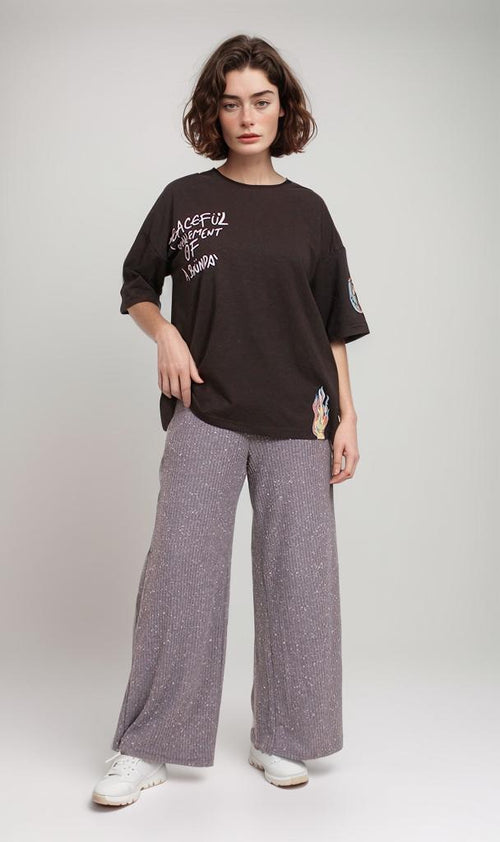 O181671-O181671 - Graphic Oversized T-Shirt - Black