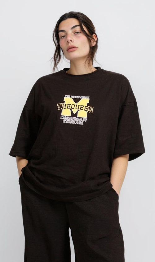 O181672 - Graphic Printed Oversized T-Shirt - Black