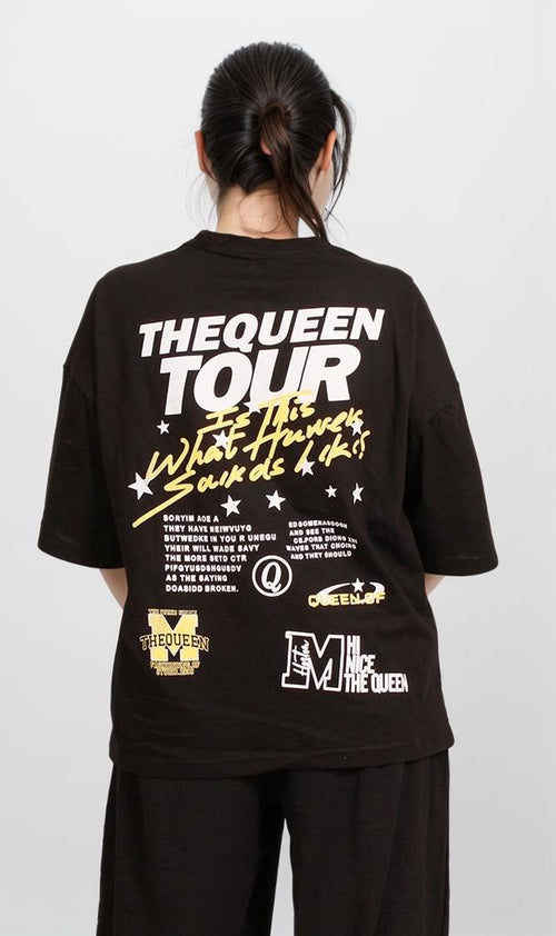 O181672 - Graphic Printed Oversized T-Shirt - Black