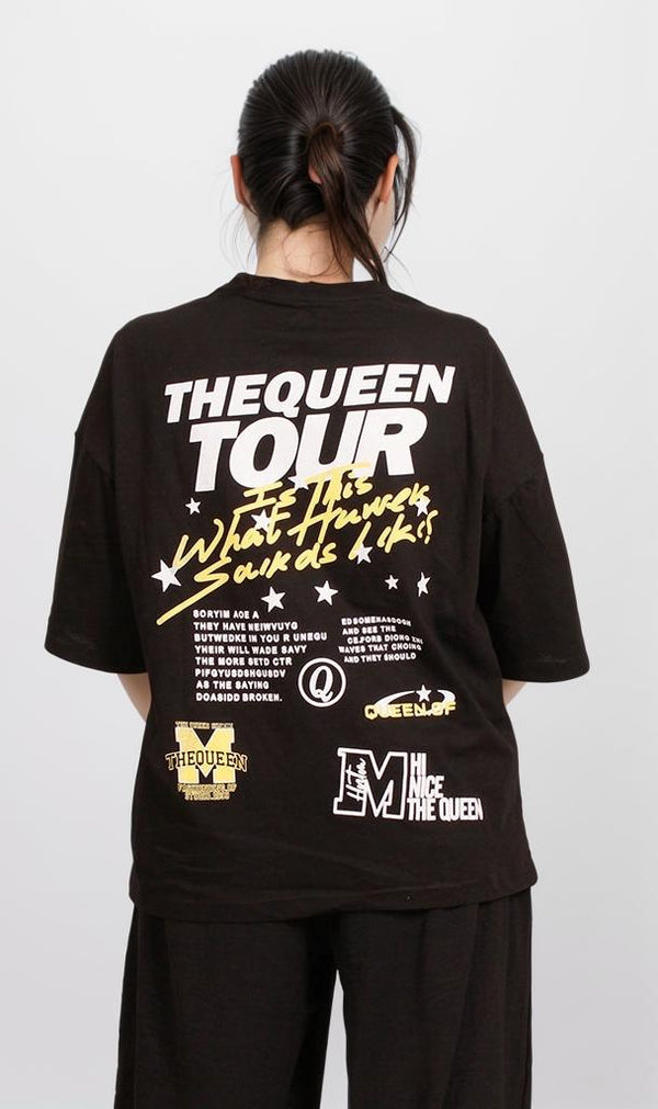 O181672 - Graphic Printed Oversized T-Shirt - Black