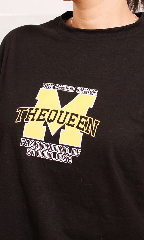 O181672 - Graphic Printed Oversized T-Shirt - Black