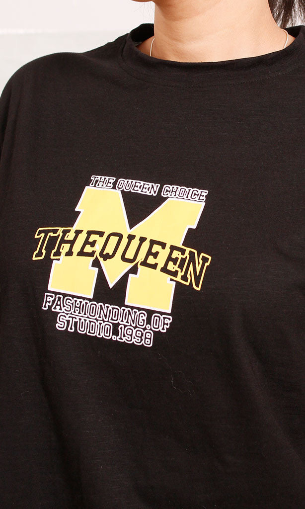 O181672 - Graphic Printed Oversized T-Shirt - Black