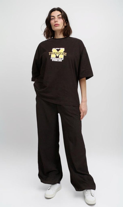 O181672 - Graphic Printed Oversized T-Shirt - Black