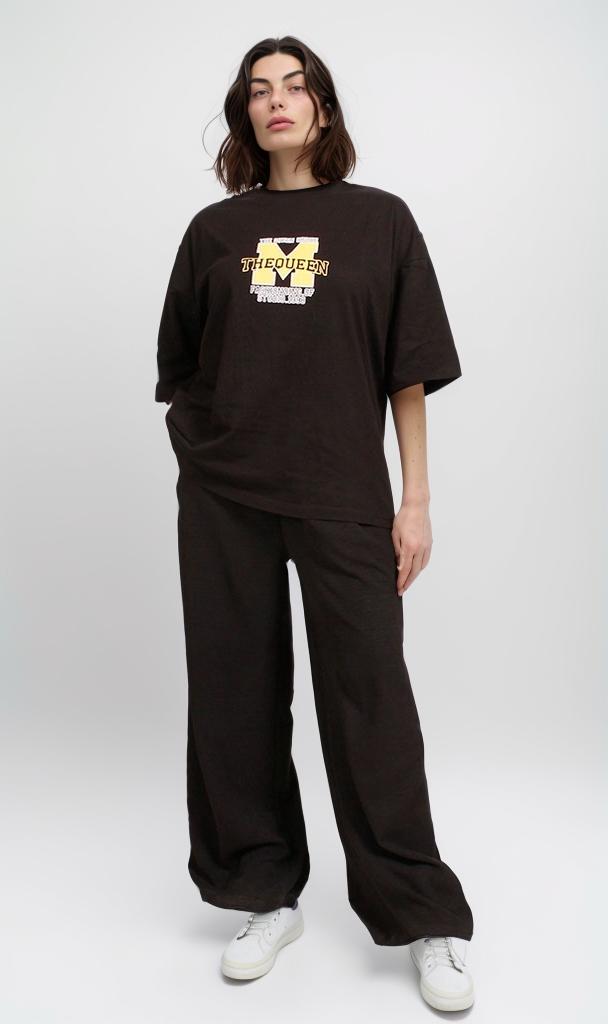 O181672 - Graphic Printed Oversized T-Shirt - Black