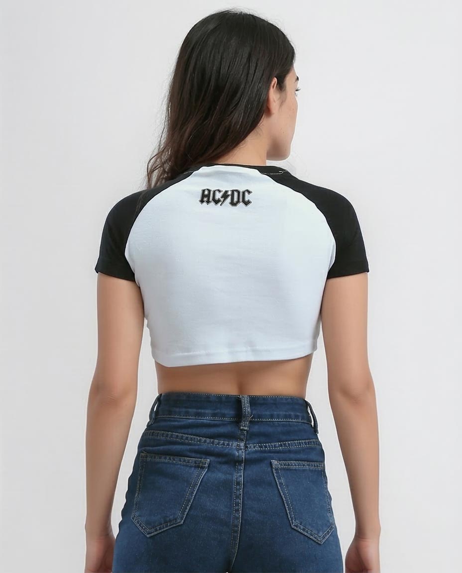Ravin Women's AC/DC Graphic Raglan Crop Top - White & Black - O181678