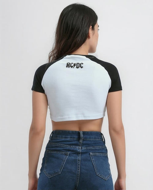 Ravin Women's AC/DC Graphic Raglan Crop Top - White & Black - O181678