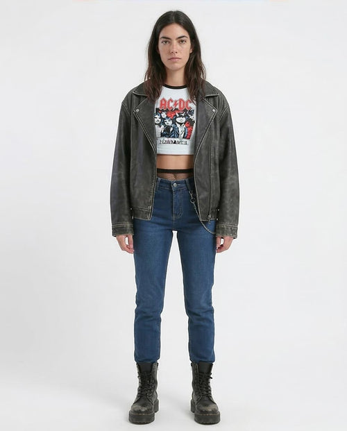 Ravin Women's AC/DC Graphic Raglan Crop Top - White & Black - O181678