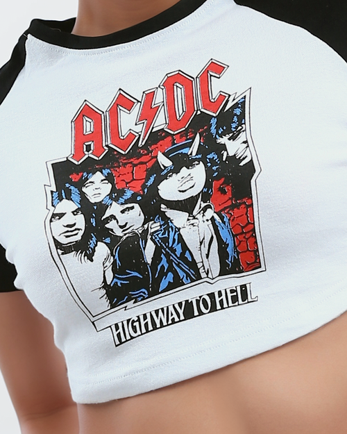 Ravin Women's AC/DC Graphic Raglan Crop Top - White & Black - O181678