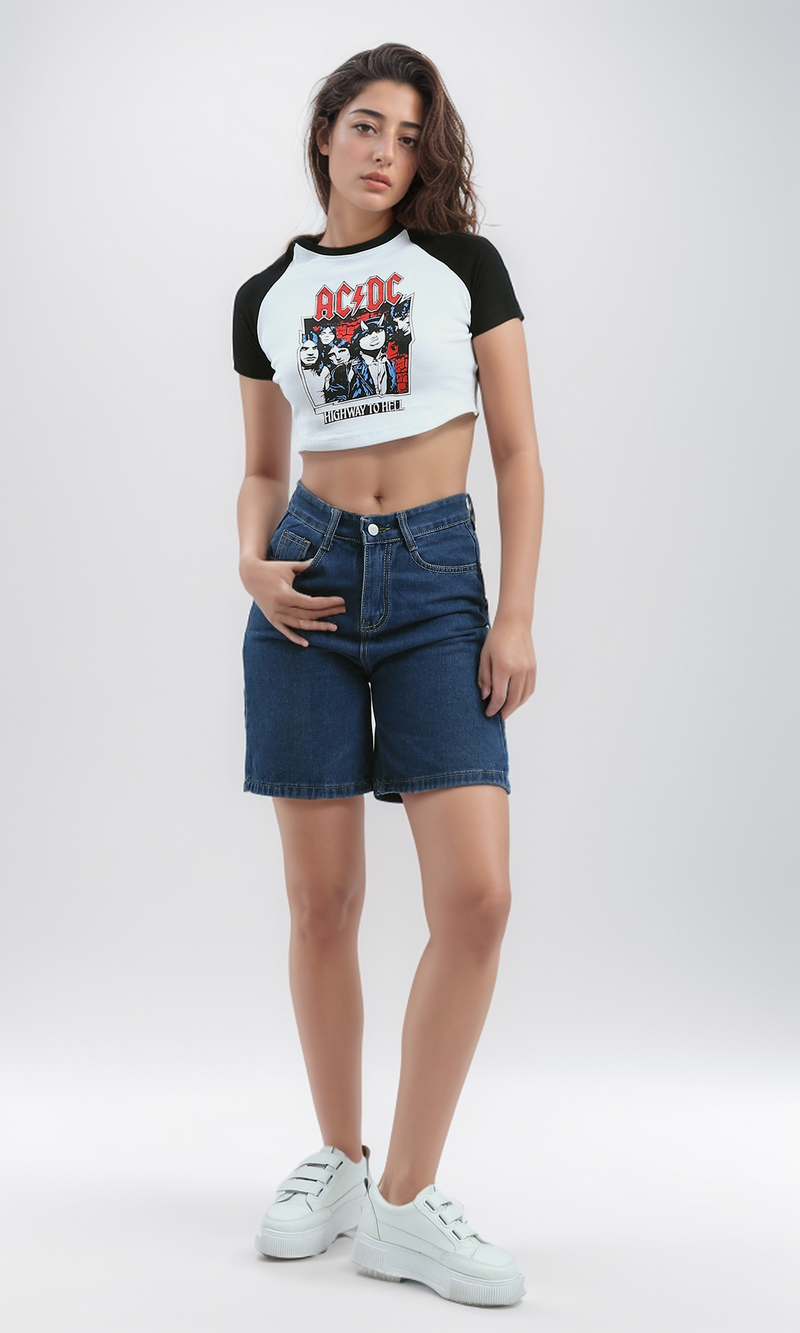 O181678 White Front Print & Back Cotton Casual Tee