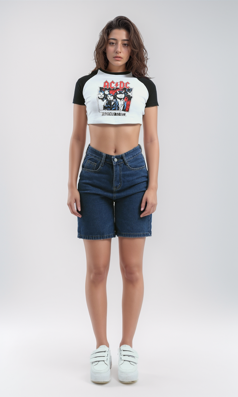 O181678 White Front Print & Back Cotton Casual Tee