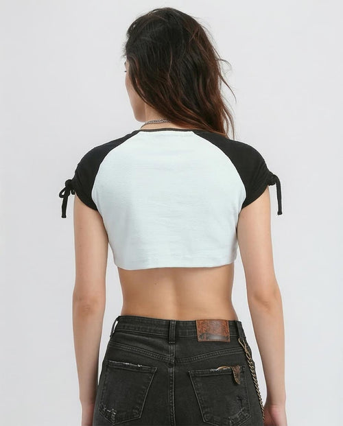 Ravin Women's Disneyland Graphic Raglan Crop Top with Sleeve Ties – Black/White - o181679