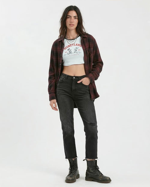 Ravin Women's Disneyland Graphic Raglan Crop Top with Sleeve Ties – Black/White - o181679