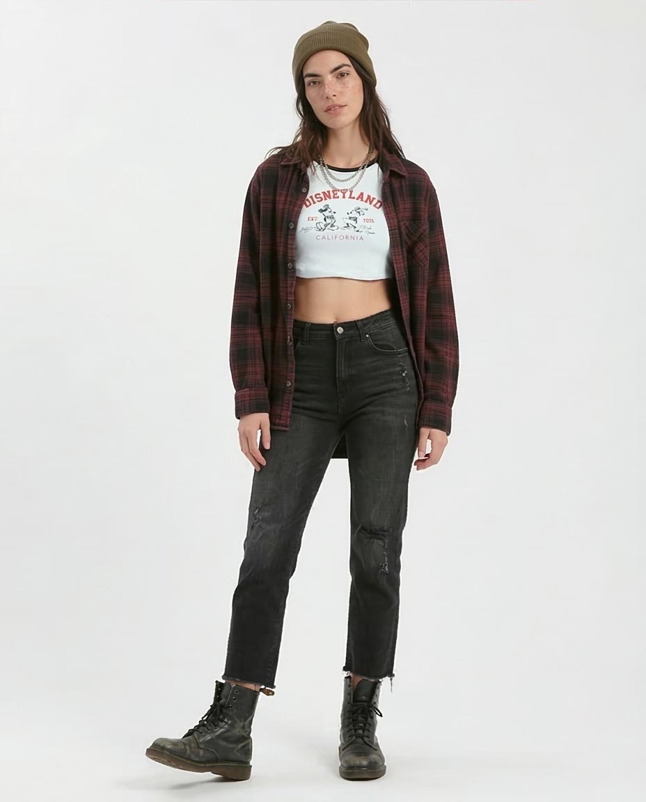 Ravin Women's Disneyland Graphic Raglan Crop Top with Sleeve Ties – Black/White - o181679