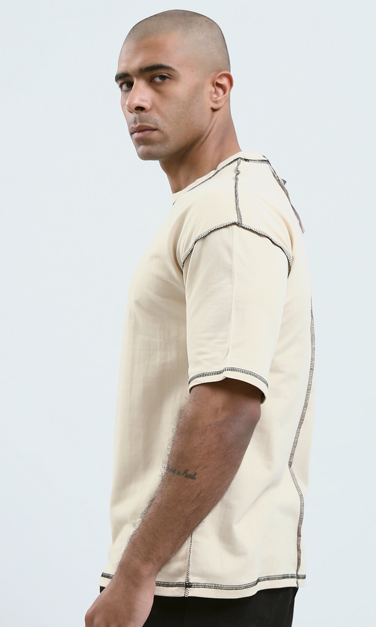 O181698 - Beige Short Sleeves Slip On Solid Tee