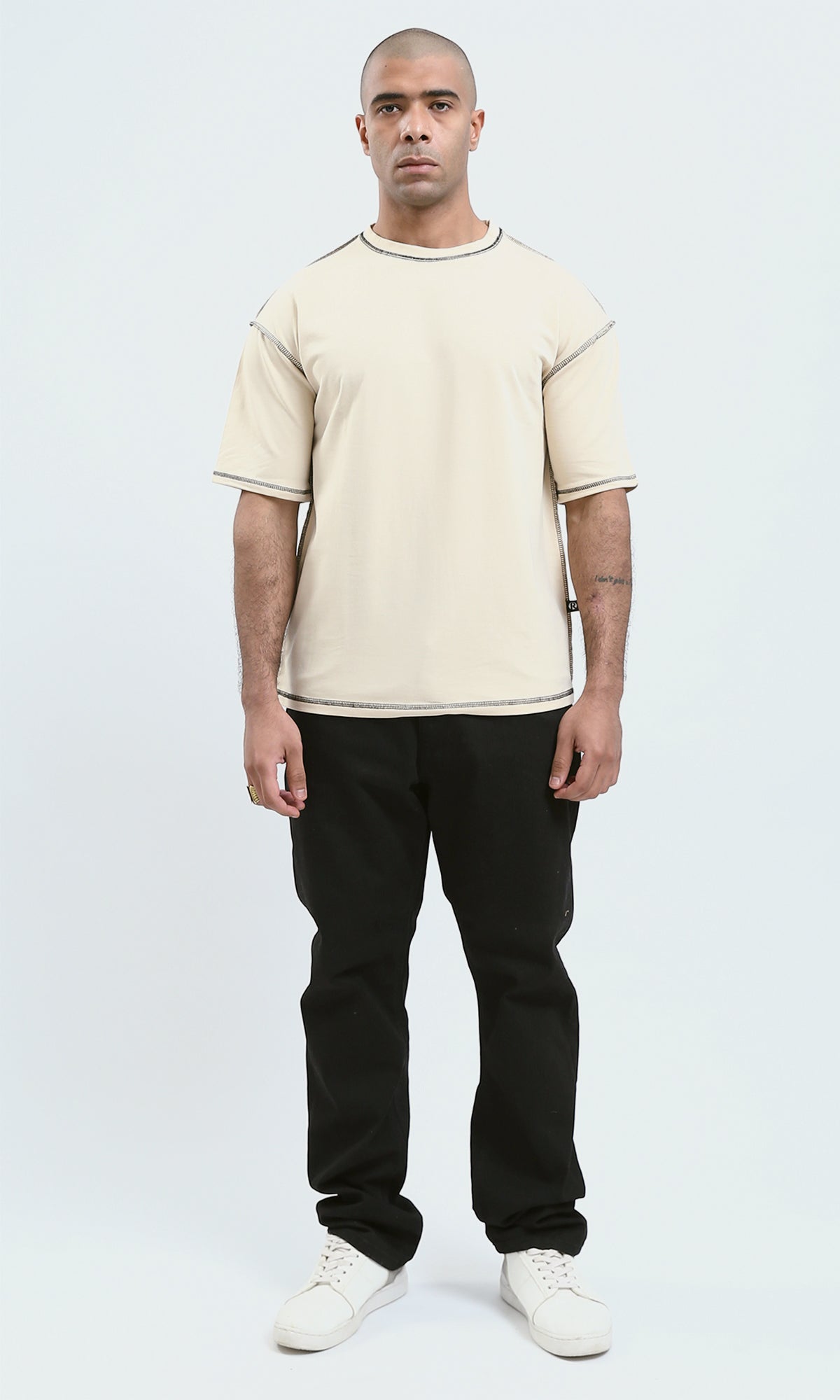 O181698 - Beige Short Sleeves Slip On Solid Tee