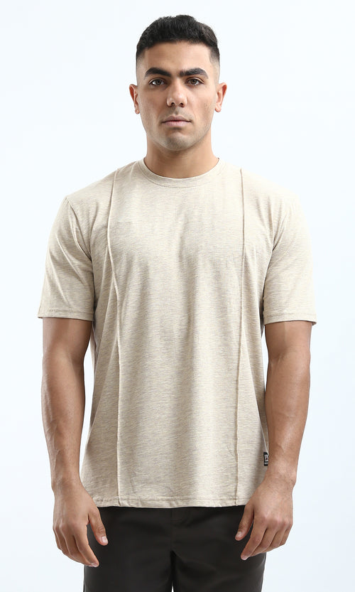 O181708 Summer Round Neck Heather Beige Cotton Tee